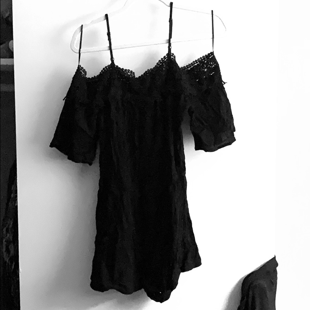 Cold shoulder crocheted romper